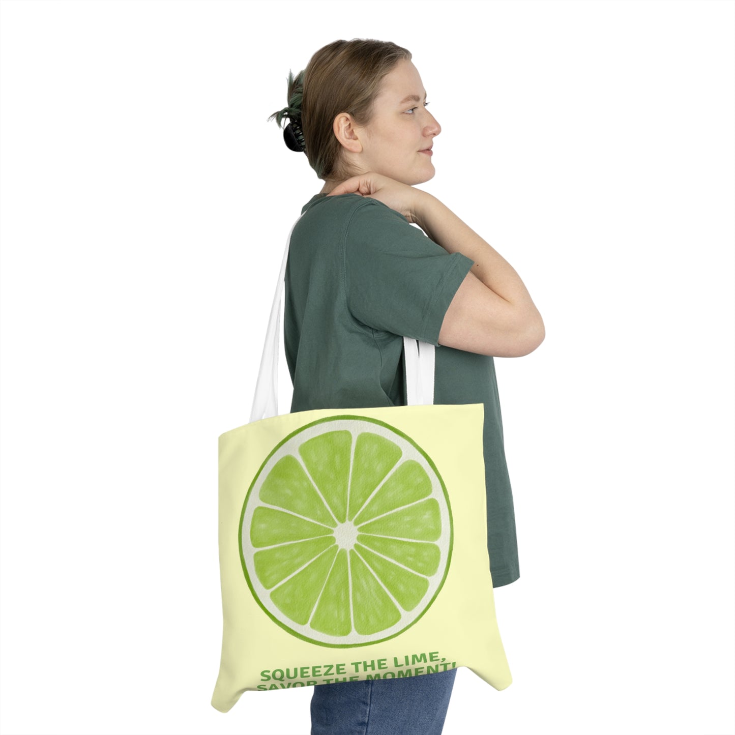 Cheerful Lime Shoulder Tote Bag - "Squeeze the Lime, Savor the Moment!"