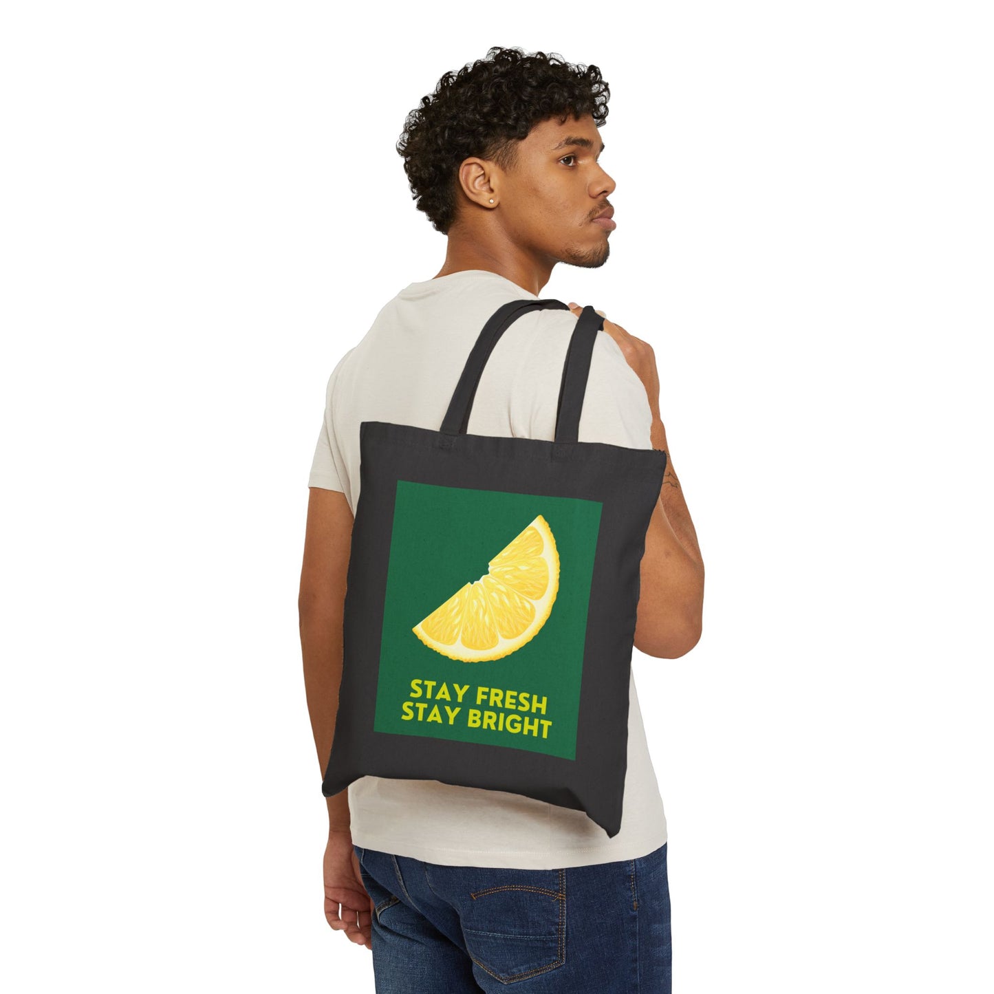 Stay Fresh Cotton Canvas Tote Bag - Eco-Friendly Reusable Bag with Lemon Design