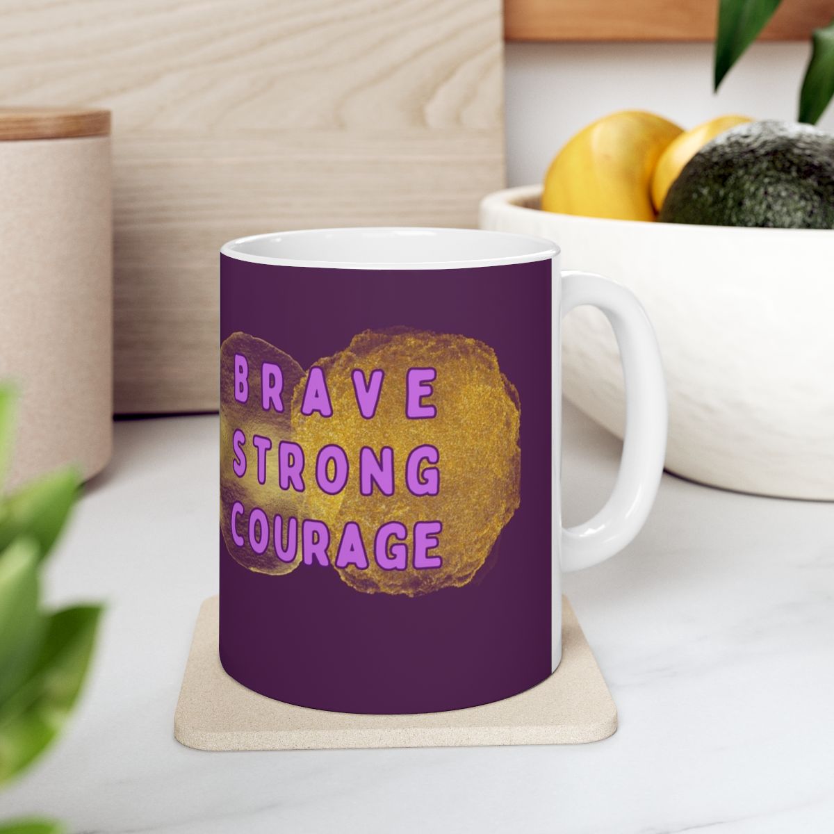 Brave Strong Courage Ceramic Mug - Inspirational Coffee Cup for Daily Motivation