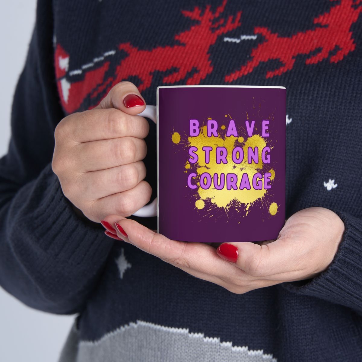 Brave Strong Courage Ceramic Mug - Inspirational Coffee Cup for Daily Motivation